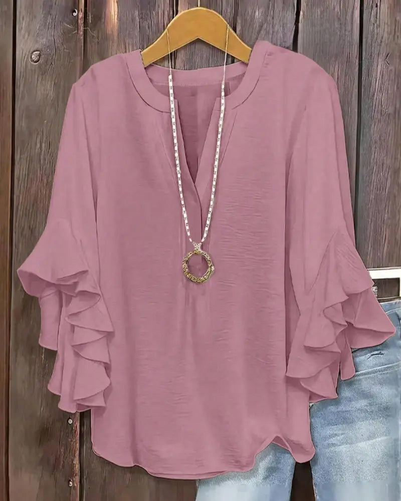 Small V-Neck Ruffle Blouse