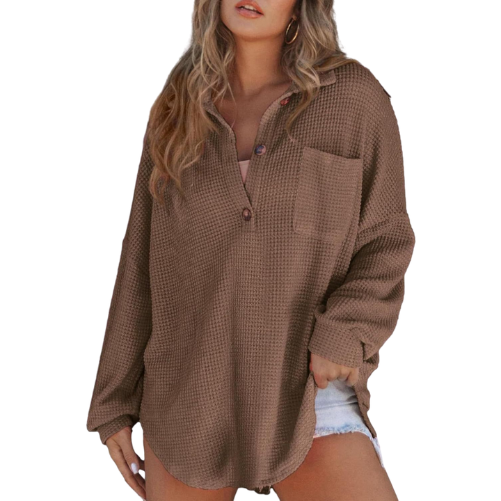 Nova Casual Lightweight Button V Neck Tunic Blouse