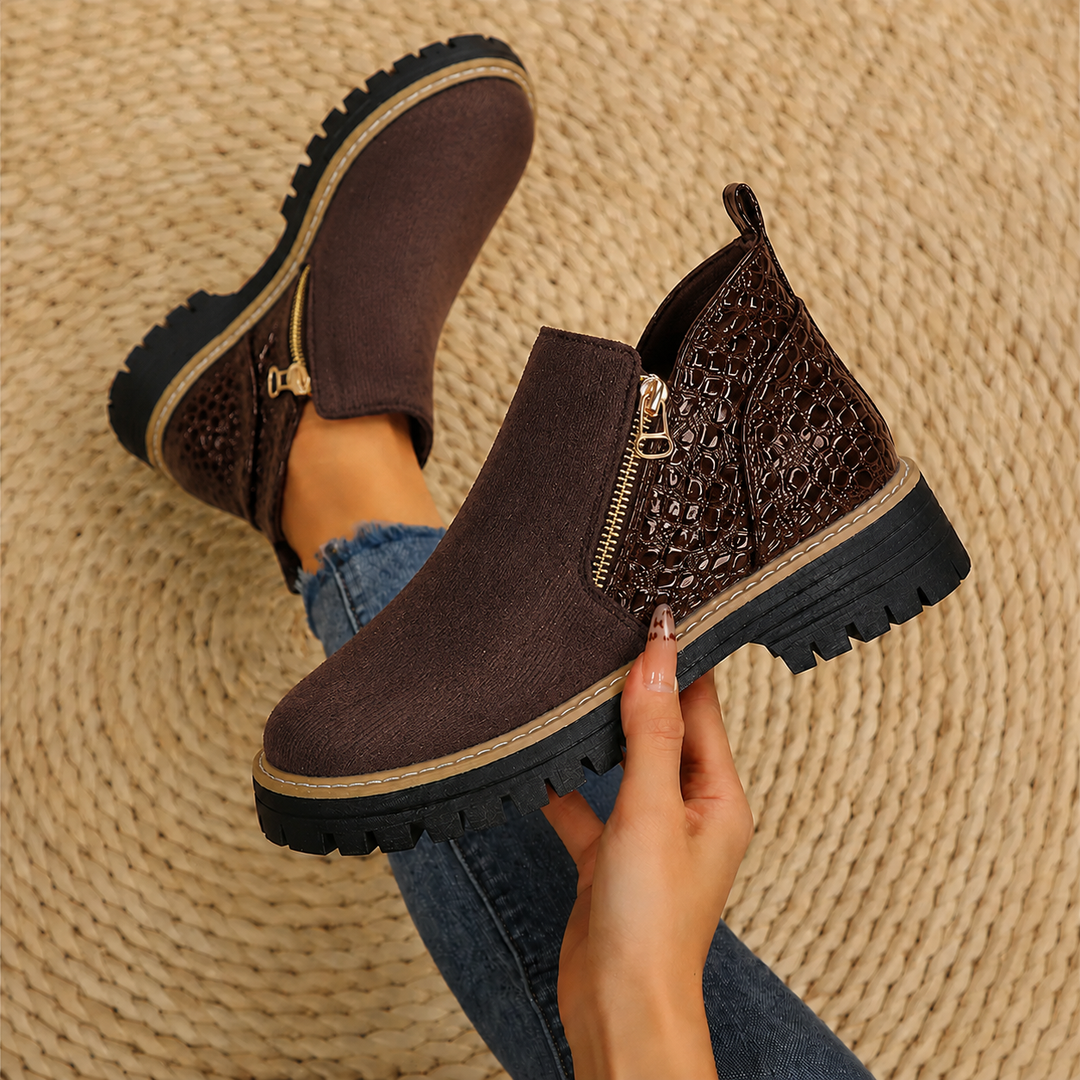 Lisa - Women's Croc Detail Ankle Boots