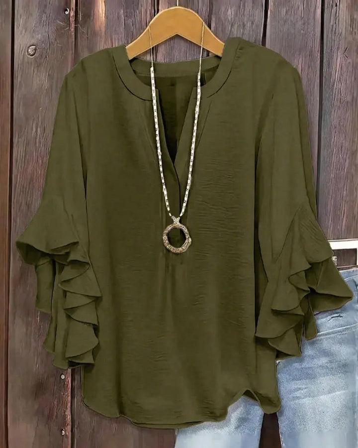 Small V-Neck Ruffle Blouse