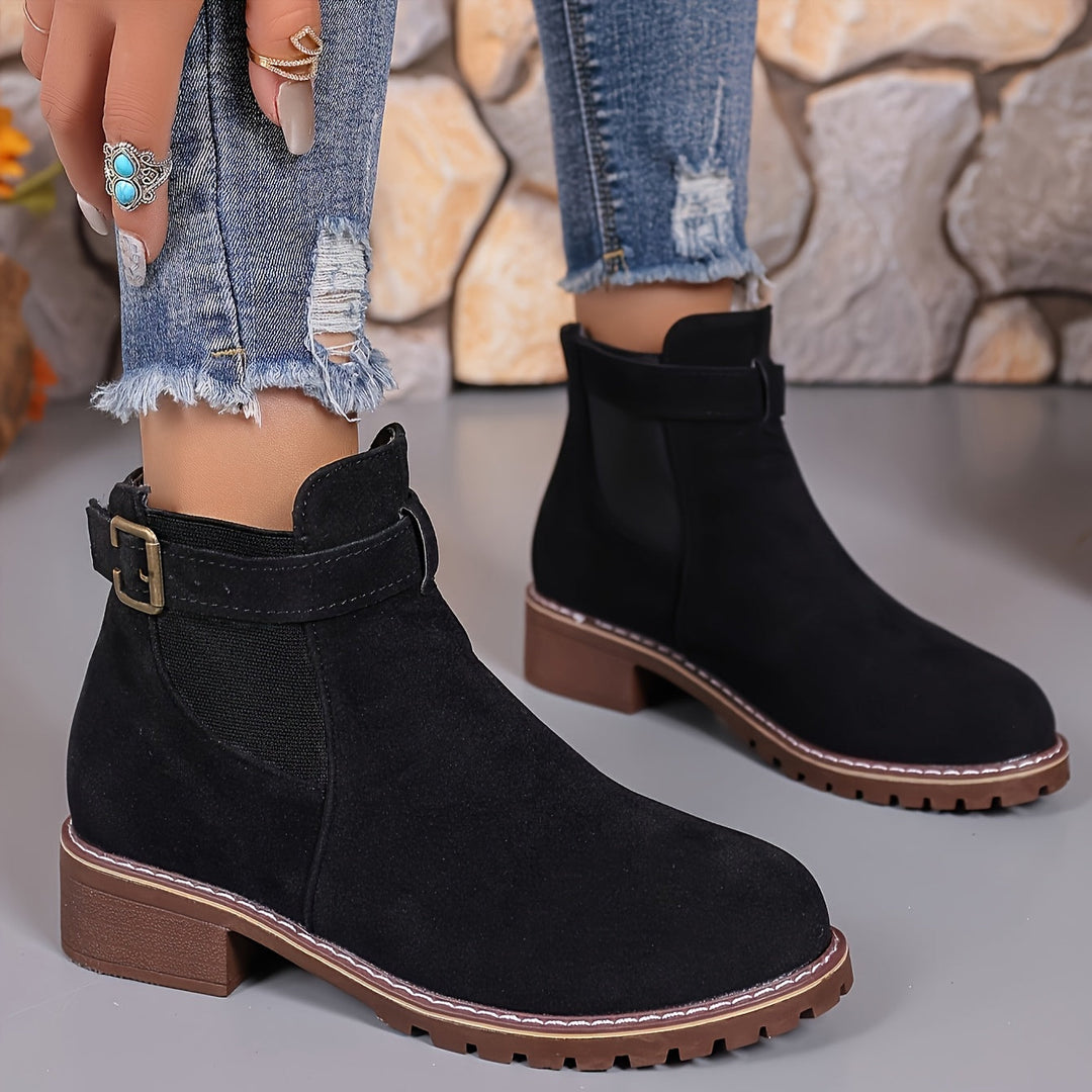 Nora - Slip-On Buckle Ankle Boots