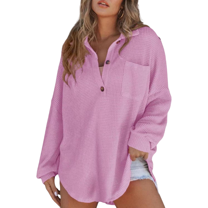 Nova Casual Lightweight Button V Neck Tunic Blouse
