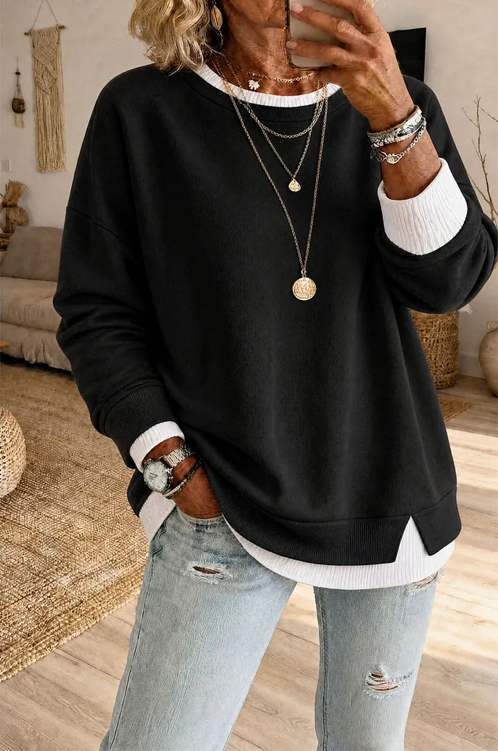 Women's Fake Two Piece Layered Sweatshirt