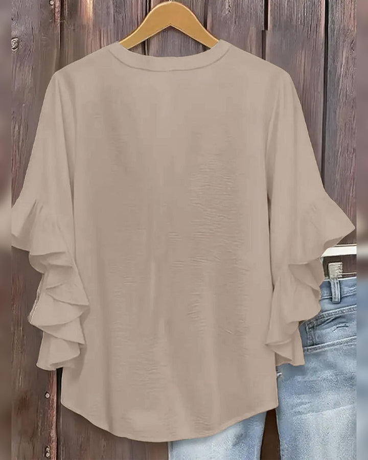 Small V-Neck Ruffle Blouse