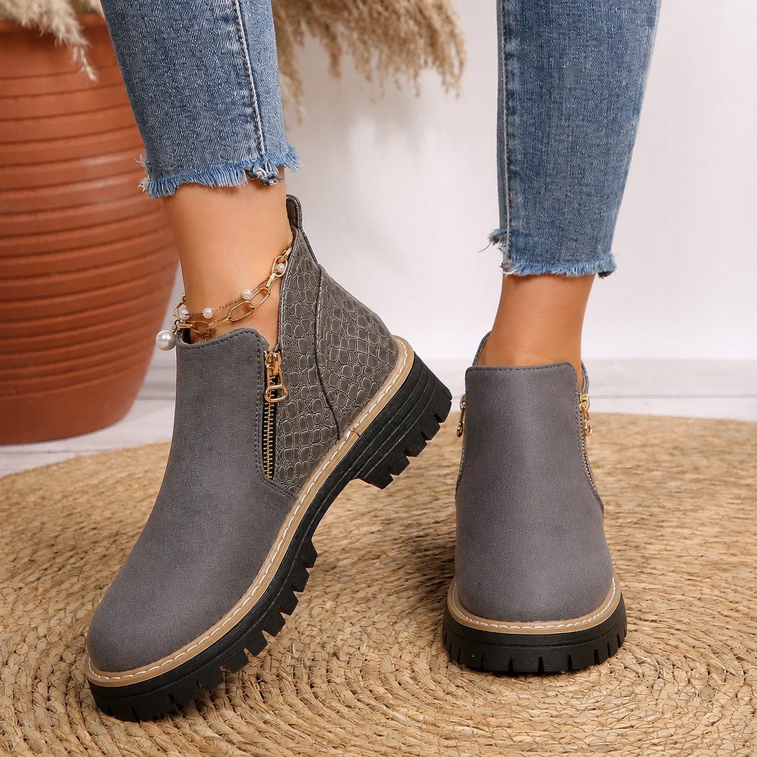 Lisa - Women's Croc Detail Ankle Boots