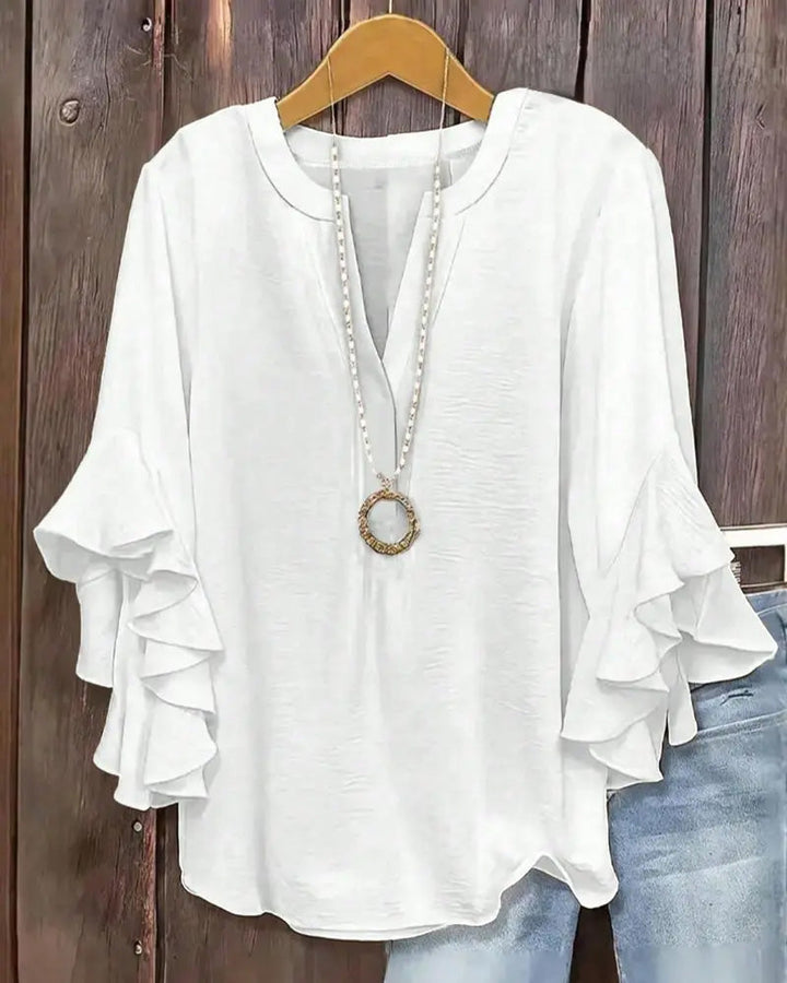 Small V-Neck Ruffle Blouse