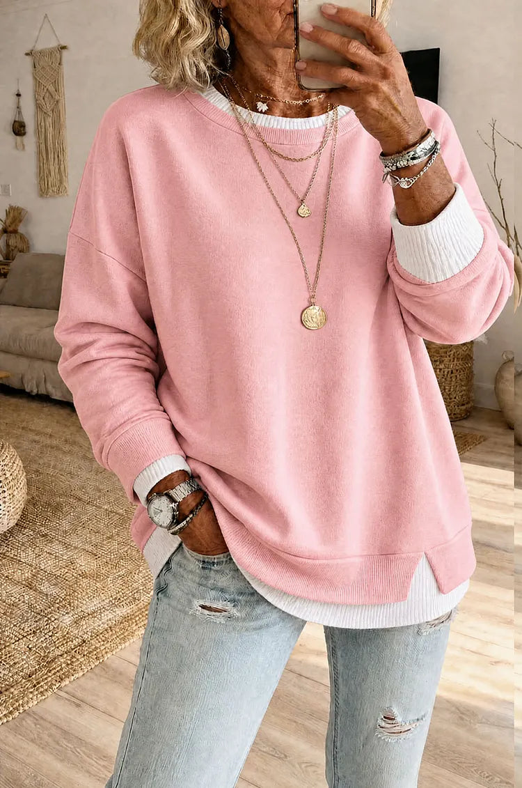 Women's Fake Two Piece Layered Sweatshirt