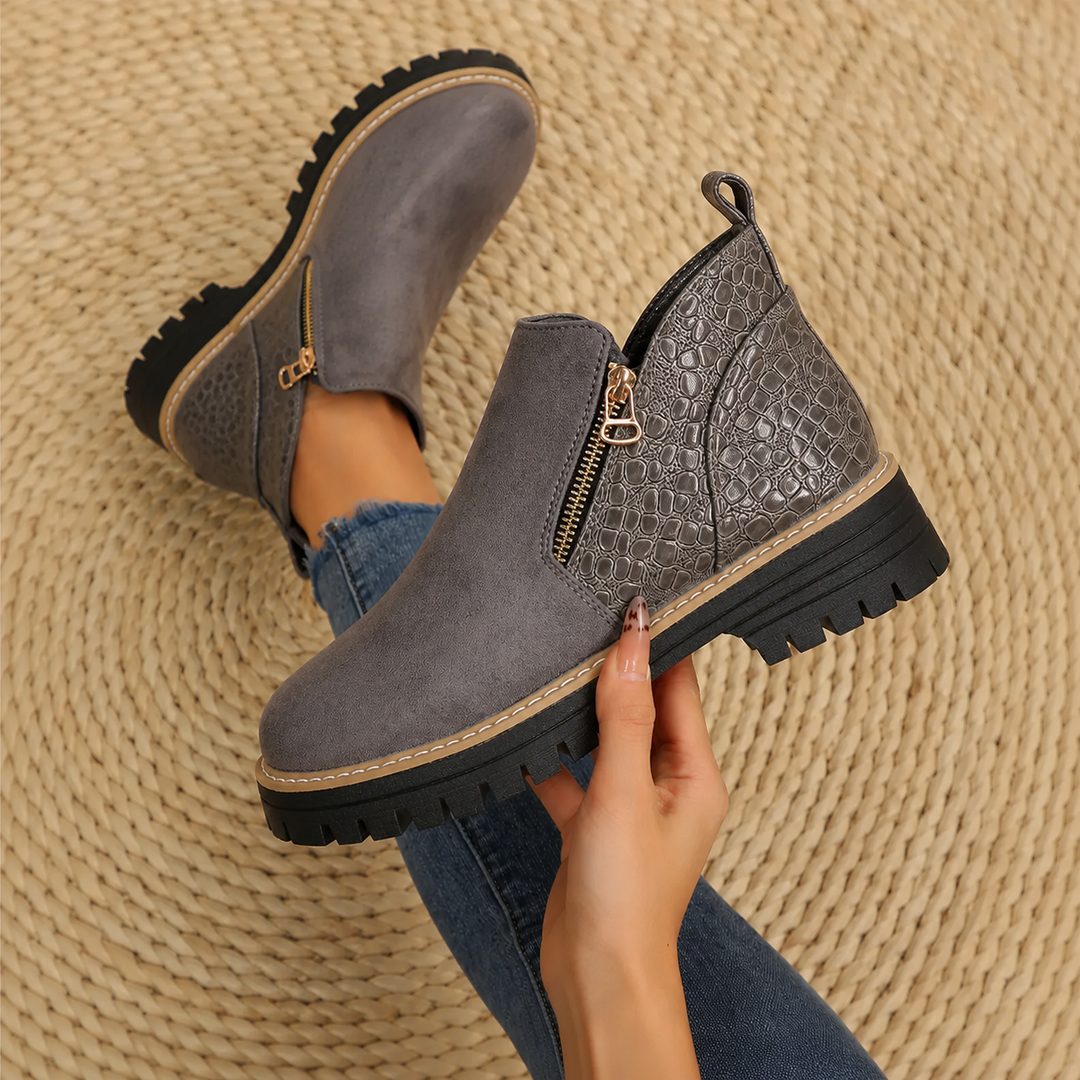 Lisa - Women's Croc Detail Ankle Boots