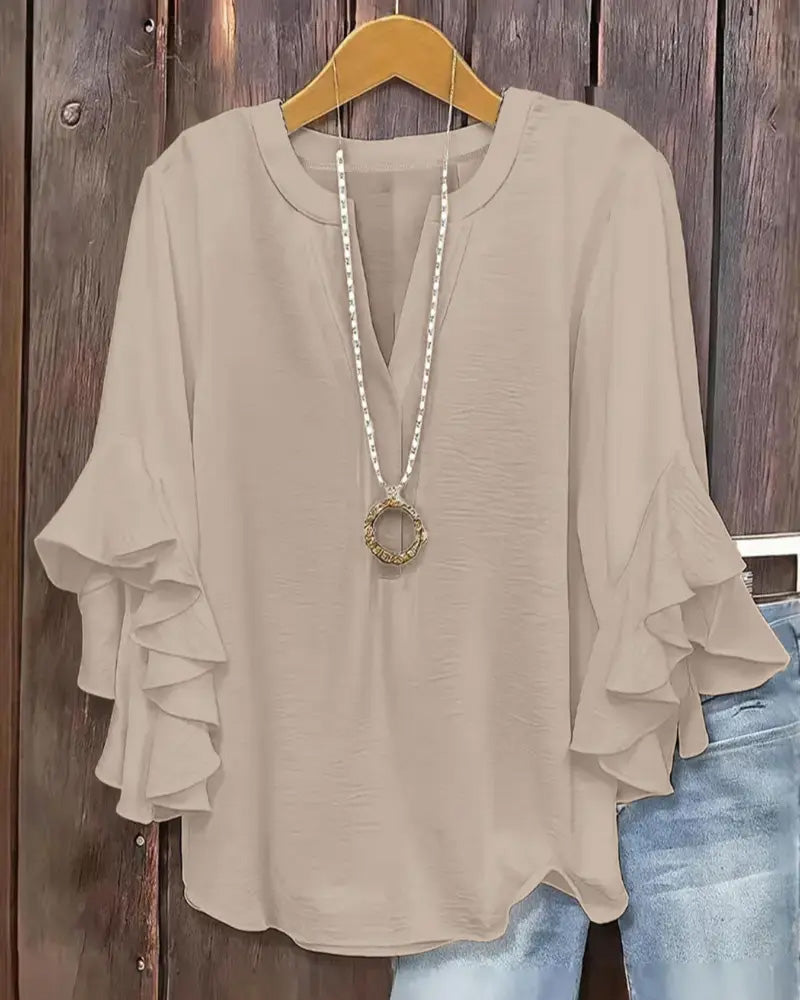 Small V-Neck Ruffle Blouse