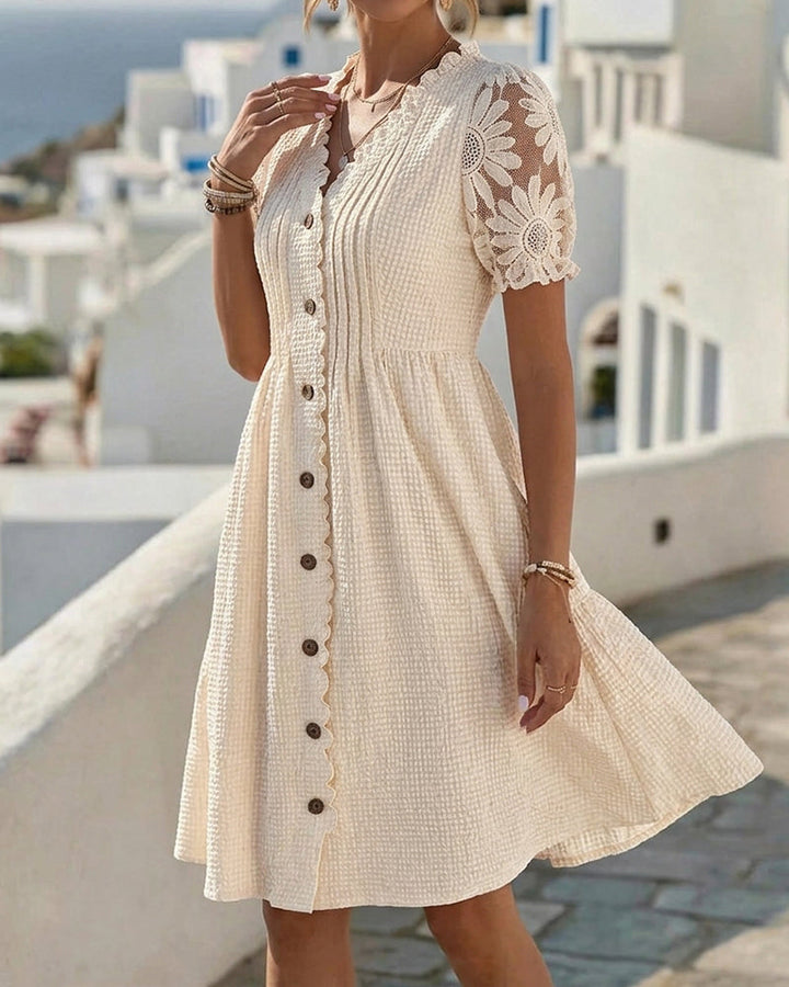 Puff Sleeve Sunflower Lace Patchwork Dress